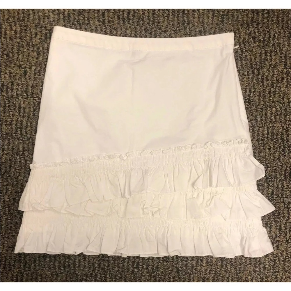J Crew White Layered Ruffle Skirt Sz 6